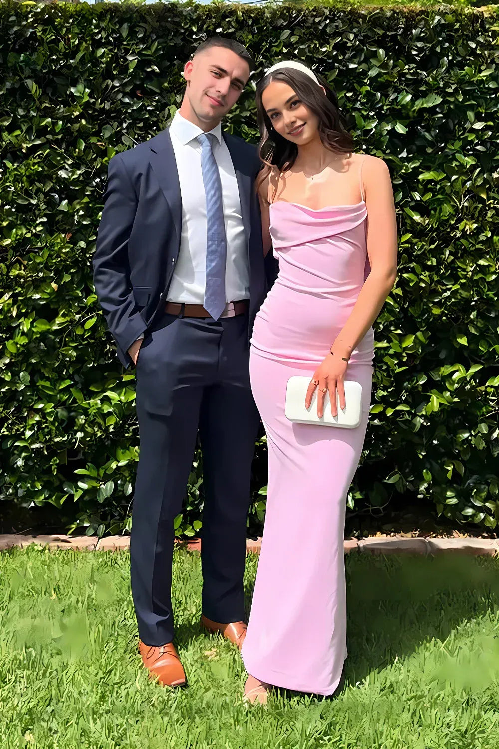 Robe fourreau tendance Weitese, robe de bal longue rose à bretelles spaghetti et froncée